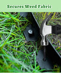 40 Ft Black Garden Edging Kit With 2 Inch Tall Border, 8 Inch Spiral Anchoring Spikes, And Garden Pruning Scissors securing weed fabric