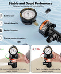Manual air-relief valve for pool filter with pressure gauge; black plastic body, includes plug and O-rings (front view)