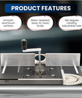 Heavy Duty Aluminum Router Table Insert Plate With Tough Badass Glide Coating And Zero Sweat Laser Scaled Markings showing smooth surface and adjustable ruler.