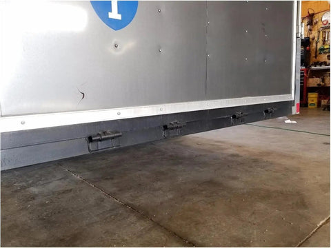 Installed Beefed Up Weld On Butterfly Ramp Hinge With Grease Fitting for cargo trailer doors, black raw steel finish, 1000 lb capacity