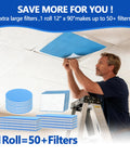 Man installing Air Vent Filter Roll 12x90 Cut To Fit MERV 8 Triple Filtration Electrostatic Vent Filter for Home HVAC on ceiling