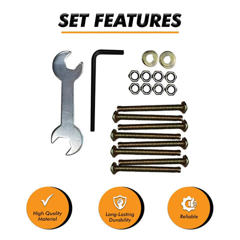 Solid As A Rock Replacement Bed Frame Hardware Kit With Heavy Duty Screws And Bolts For Metal Frames No Fuss Assembly Of Headboard And Footboard 42 Piece Set includes wrench, screws, and nuts.