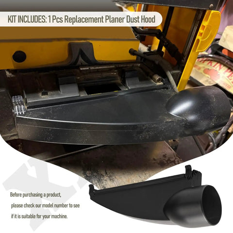 Top Shelf Replacement Planer Dust Hood Fits DeWalt Dw734 Type 1 on a planer unit, black plastic for effective dust collection.