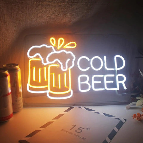 Cold Beer Neon Sign For Pub And Home Bar 12V LED Neon With Flexible PET Backboard Durable Light for Man Caves Garages and Clubs