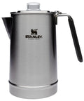 Hold Tight Percolator Coffee Pot 1.1 Qt Stainless Steel Six Cup Stove Top or Open Fire Coffee Maker with silicone grip handle