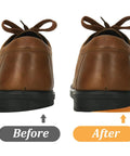Comparison of shoe before and after using Bevel Design Rubber Heel Patch Kit For Shoes With Anti Slip Patches 2 Pairs Heel Lifts And Insoles