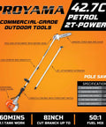 Gas Powered Pole Saw With Adjustable 90 To 180 Degree Head For A Beastly 15 Ft Reach Includes 12 Inch Bar And Chain And 38 Inch Extension For Tree Trimming And Tall Branches shown with specifications and features.