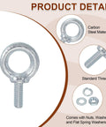 Beefy Heavy Duty Galvanized Carbon Steel M8 Eye Bolts Kit 5 Pack With Nuts And Washers Lifting Ring Bolts 0.79 Inch Thread 16mm Inner Ring 30mm Outer For Tie Downs Indoors Outdoors, carbon steel eye bolt