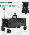 Extra Long Folding Wagon Cart With 49 Inch Unfolded Length 440 Lbs Capacity Built For Beasts All Terrain Wheels Black