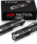 Ultra Bright Tactical Flashlight 2 Pack Mini LED Flashlight With Belt Clip Zoomable Beam 3 Modes Waterproof displayed with box