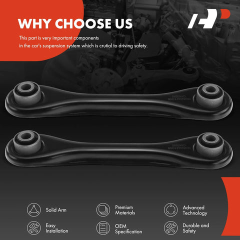 Two Beefed Up Rear Forward Lower Control Arms With Premium Rubber Bushings For Ford Escape 2013 2014 2015 2016 2017 2018 Driver Side And Passenger Side Replacement Set shown from top view