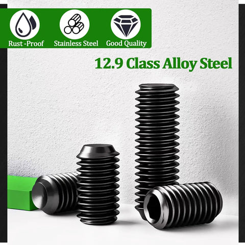 Beefy 535 Piece Set Screw Kit With Metric And SAE Sizes, showcasing 12.9 grade alloy steel cup-point screws on a white background
