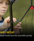 Child assembling PitchBack Baseball And Softball Pitching Net And Rebounder For Fielding Practice with metal frame and net