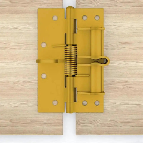 Heavy Duty Self Closing Spring Hinges For Doors And Gates No Brainer Install And Smooth Auto Close For Home And Commercial Use Sturdy Steel Construction Built To Last Reliable Hinged Hardware, yellow steel spring hinge on wood door