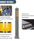 Hella Sturdy Heavy Duty Stainless Steel Safety Bollards 2 Pack Removable Parking Barrier Posts With Lock And Reflective Strips For Driveway Security And Traffic Control Outdoor Guard Posts, detailed view of reflective features and hanging ring.