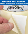 Clear Butyl Seal Tape 4 x 5 Ft Waterproof Leak Repair Tape being peeled to show thickness, ideal for roofs, gutters, pipes, RVs.