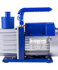 Heavy Duty 4.8 CFM 1/3 HP Auto AC Vacuum Pump With Integrated Manifold And Anti Reflex Oil Solid Die Cast Housing side view.