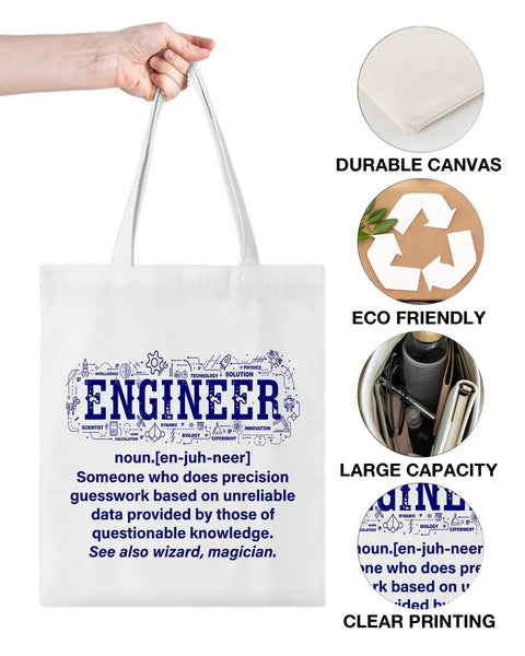 Canvas Tote Bag for Women Engineers Dope Reusable Grocery Shopping Work Travel Tote with Engineering Theme Gift White Durable Lightweight Everyday Carryall with engineering definition print.