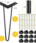 12 Pack 16 Inch Hairpin Metal Table Legs Heavy Duty Furniture Feet With Floor Protectors And Screws Display