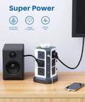 65W PD Power Strip Tower Surge Protector With 12 Widely Spaced AC Outlets, 2 USB C Ports, 3 USB A Ports, 6.5Ft Heavy Duty Extension Cord