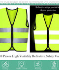 Kids High Visibility Safety Vests Bulk Pack Of 10 Neon Reflective Traffic Vests With Zippers For Ages 3 To 10, fluorescent green