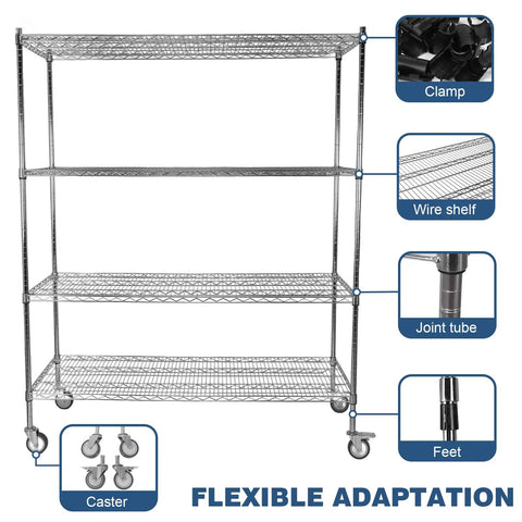 Five Tier Heavy Duty Steel Storage Rack On Wheels With Tool Free Assembly And Massive Capacity For Garage Or Home Use