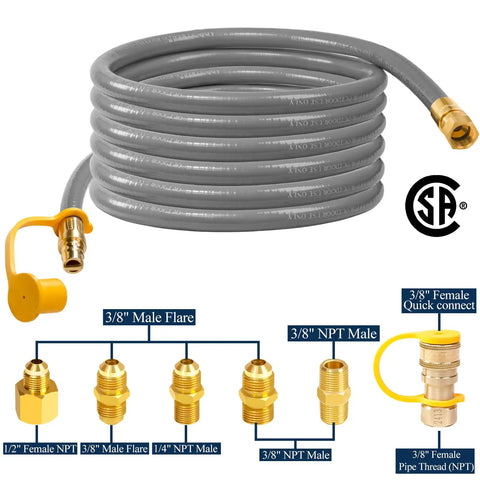 Coiled Three Eighths Inch ID Natural Gas Hose With Quick Connect For Low Pressure Propane To Natural Gas Conversion Kit Twelve Foot