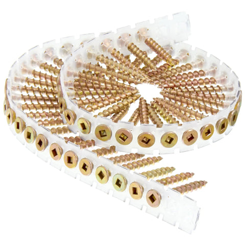 Coiled DuraSpin Number 8 One And A Half Inch Wood To Wood Collated Screws Heavy Duty Built To Last 1000 Count Tub Square Drive Flat Head