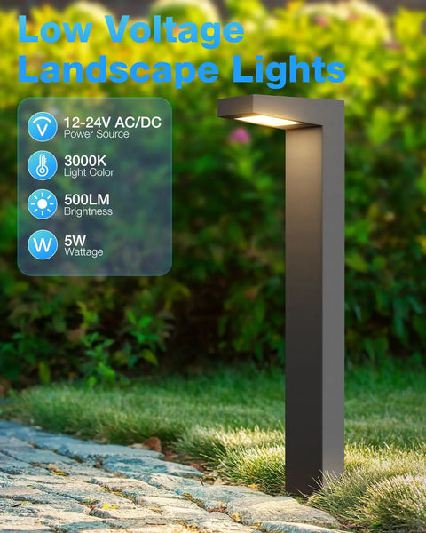 Low Voltage Landscape Lighting Kit 12 to 24V Outdoor LED Lights in Aluminum Lit 3000K Warm White on garden path