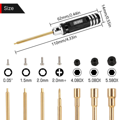 Pro Grade Short Handle Hex And Nut Driver Tool Set For 1 18 And 1 24 Scale RC Mini Crawler Cars TRX4M SCX24 FCX24 with size chart
