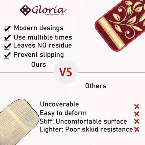 Comparison of Anti Slip Stair Treads 15 Piece Red Set Pet Friendly No Slip Stair Mats With Rubber Backing Floral Design