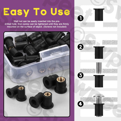 20Pcs M4 Black Rubber Well Nuts Kit For Fairings And Windshields Neoprene Expansion Nuts in packaging and installation steps
