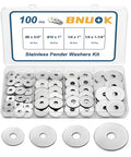 100 Piece Fender Washer Kit For Screws And Bolts Thickened 304 Stainless Steel, Assorted Sizes 8, 10, 1/4 Inch in case