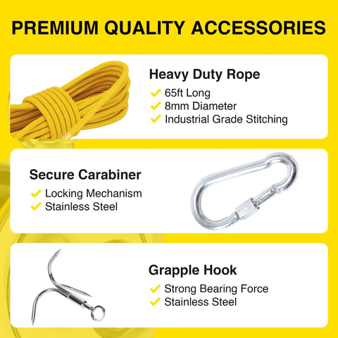 Double-Sided Magnet Fishing Kit With Case And Gear, 1320Lb Neodymium N52 Magnets, 65ft Rope, Carabiner, Gloves, Grappling Hook