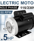 Reliable 1.5 HP Electric Motor With 3450 RPM Reversible Single Phase 56C Frame TEFC Five Eighth Inch Shaft 115V And 230V