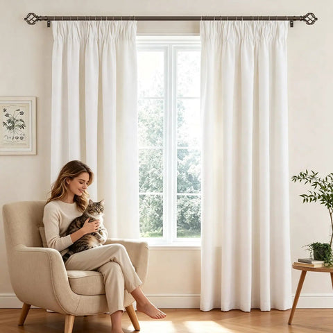 Bronze Curtain Rod Set With Adjustable Range From 32 To 58 Inches splicing telescopic drapery rods in living room with white curtains