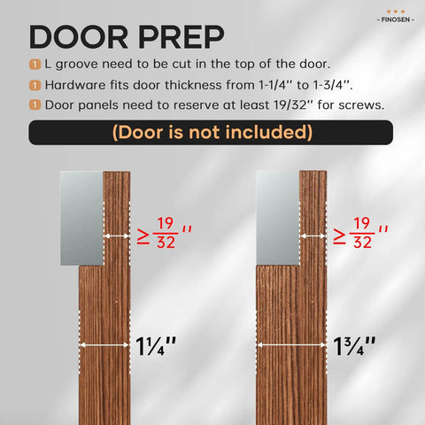 Diagram showing door preparation dimensions for installing 38 Inch Concealed Sliding Barn Door Hardware With Soft Close System Aluminum Track Invisible Floor Track Fits Minimum Opening Width 28 Inches Wall Mount Kit Door Not Included.