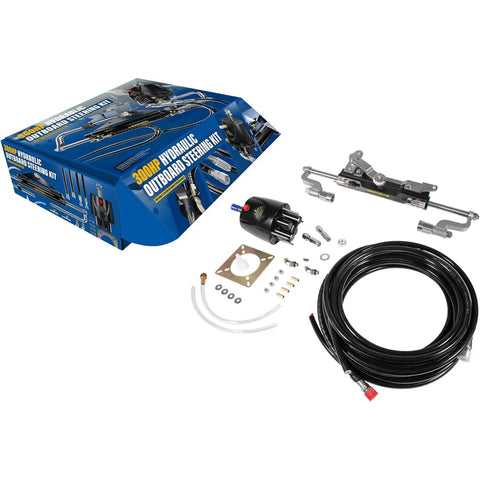 300HP Hydraulic Outboard Boat Steering Kit With Helm Pump And Cylinder, 2 X 26-Foot High-Strength PU Hoses, Complete Marine Steering System For Most Single Outboard-Powered Boats, Plug-And-Play Install For Easy Setup And Smooth Control