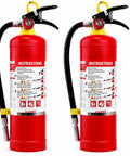 Totally Bulletproof 5 Lb Abc Dry Chemical Fire Extinguisher 2 Pack With Dead Simple Quick Release Handle And Instant Pull Pin Activation For Home Office Car Or Kitchen. Fire extinguisher instructions visible.
