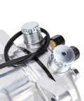 Close-up of Heavy Duty Universal AC Compressor With Clutch Included For Quick Car Cooling Fixes Built Tough With Cast Aluminum Housing.