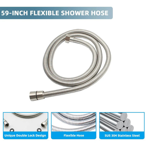 59 inch stainless steel hose from Solid Brass Handheld Shower Head With High Pressure Arc Design Brushed Nickel Finish