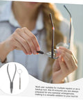 Person using Stainless Steel Eyeglass Repair Pliers With Nose Pad Tool 2 Piece Glasses Maintenance Kit for quick adjustments.