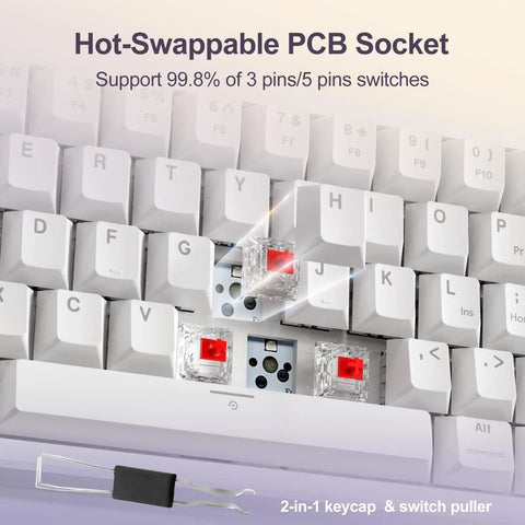 Hot-swappable PCB socket for Compact 60 Percent Tactical Mechanical Gaming Keyboard Featuring Slick Cnc Aluminum Volume Knob.