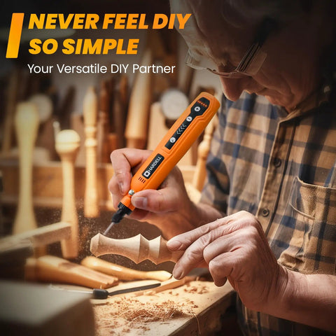 Slick Mini Battery Rotary Tool With Bright Led Beam And Five Adjustable Speeds Up To Eighteen K Rpm used for wood crafting and engraving.