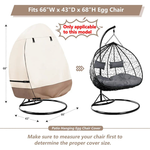 Patio Hanging Egg Chair Cover Waterproof Heavy Duty Outdoor Double Seat Swing Cover With Stand Beige And Brown Fits Up To 66W X 43D X 68H