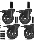 Ready To Roll 4 Inch Expanding Stem Caster Wheels Set Of 4 With Secure Locking Brakes in black, perfect for heavy loads and smooth floor movement.