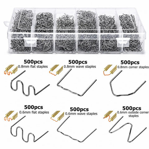 Three Thousand Pieces Plastic Welder Staples Kit With Storage Box 0.6mm And 0.8mm Flat Wave Corner Staples For Car Bumpers Dashboards