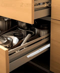 Open kitchen drawer with Beefy Heavy Duty 10 Inch Drawer Slides Set With Powder Coated Metal Rails And Quiet Rollers visible