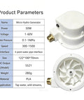 Off Grid 50W Micro Hydro Generator With Brushless Permanent Magnet Turbine parameters and PLA material details