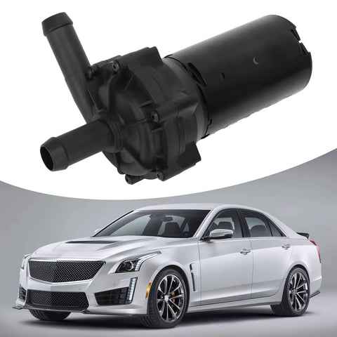 Heavy Duty Electric Auxiliary Water Pump Replaces OEM 11537630368 for CTS STS XLR, shown from front angle with hoses.